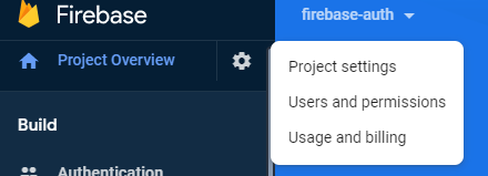Screenshot of Firebase Project Overview menu
