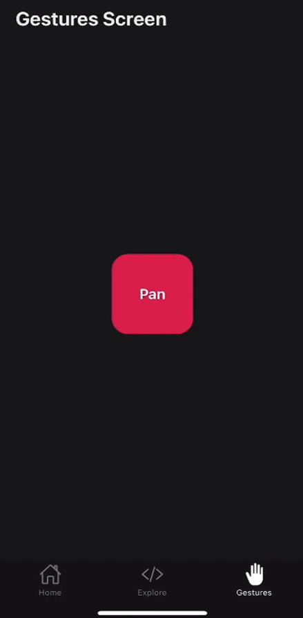 React Native Gesture Handler Pan Gesture Demo Showing Square With Rounded Corners Being Moved Around The Screen With Pan Gesture