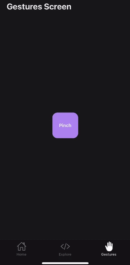 React Native Gesture Handler Pinch Gesture Demo Showing Square With Rounded Corners Increasing And Decreasing In Size As User Uses Pinch Gesture