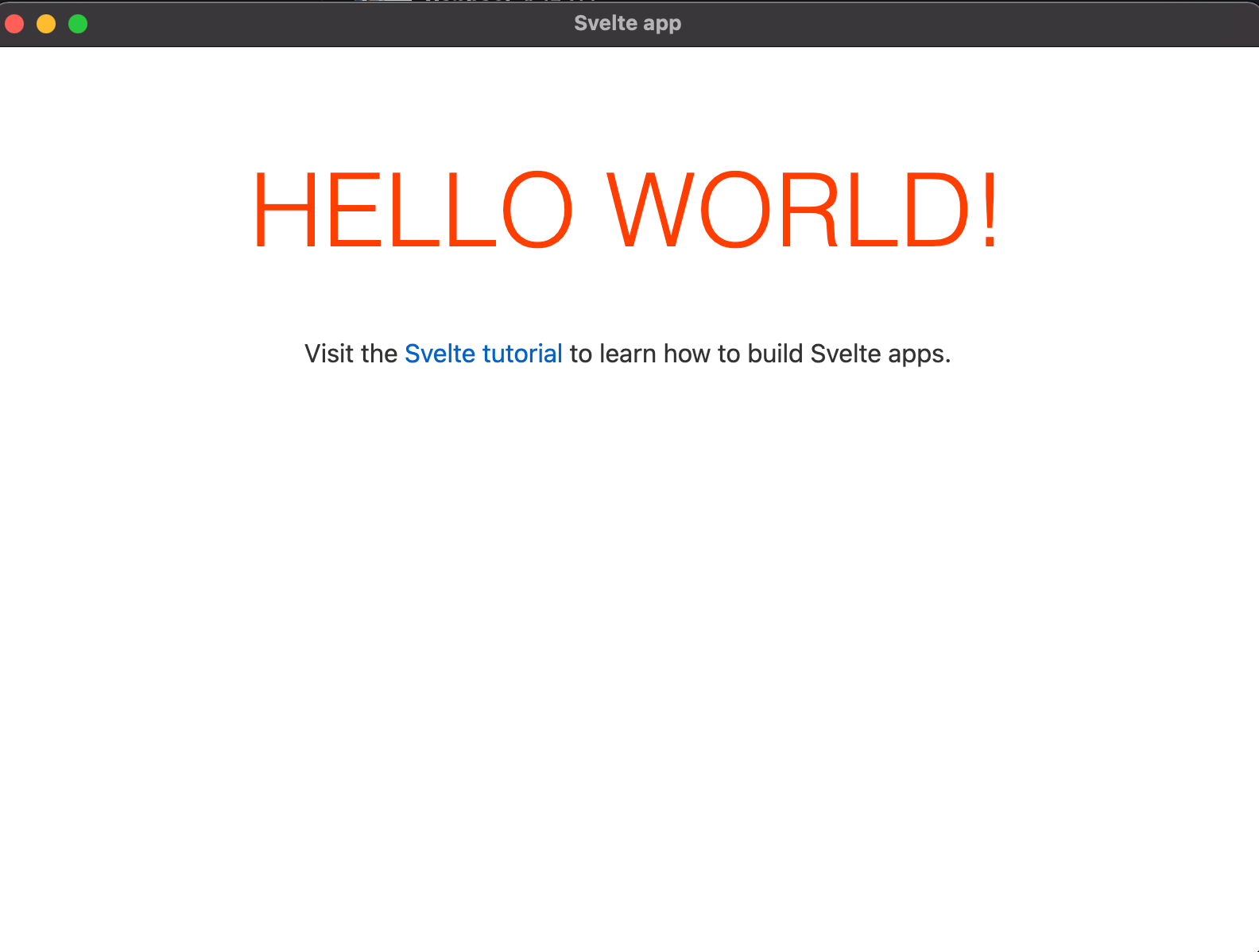 Screenshot of Svelte app reading "hello world"