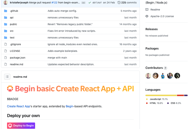 Begin's Node and React Starter Template on GitHub