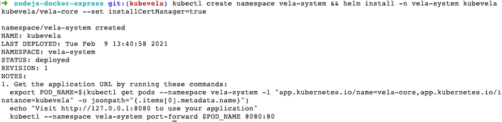 Output After Creating the vela-system Namespace