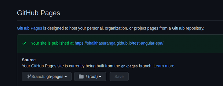 Settings tab in GitHub Pages