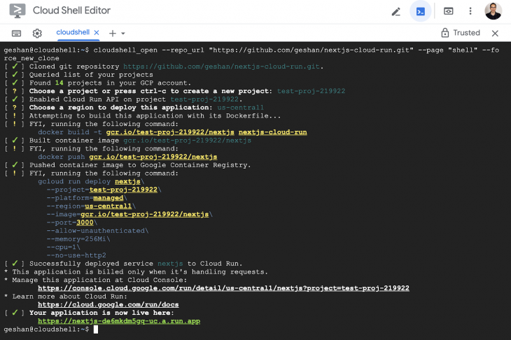 Screenshot of google cloud shell editor