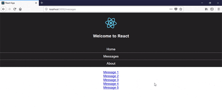 React Router Dom Nested Routes Example Displaying Message With Id Changing Depending On Clicked Route