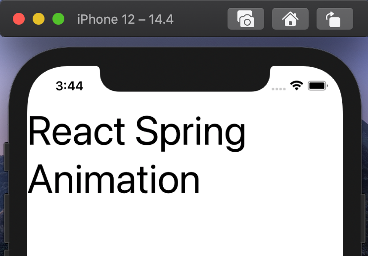 Screenshot of mobile app that says "react spring animation" without movement