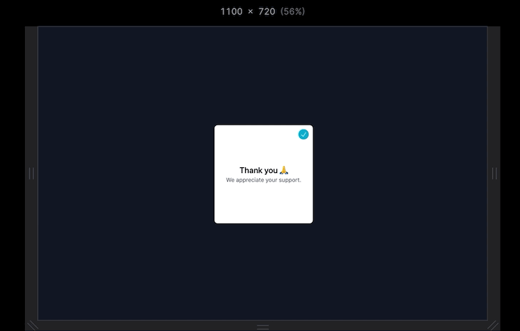 Gif of same app as before, but when the mouse hovers over the white box it turns black. The view size is then changed to below 640px, and there is no color change on mouseover.