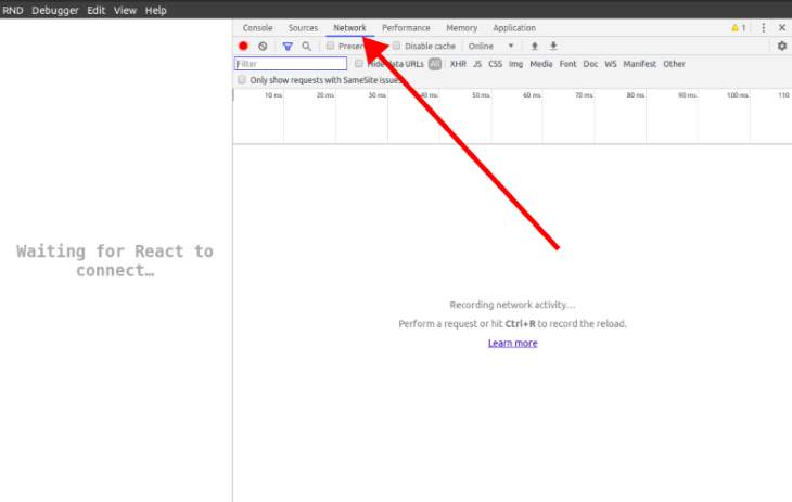 Network tab React Native Debugger