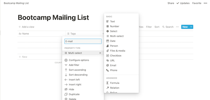 Notion Bootcamp Mailing List