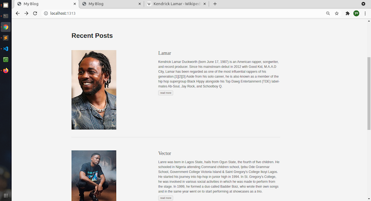 Adding More Content To The App; Shows Images Of Kendrick Lamar and Vector With Descriptions