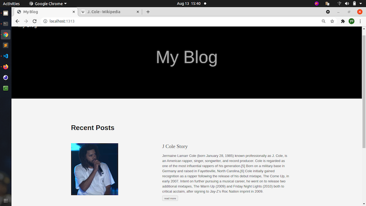 Biographical Content Added To Hugo App; Shows A Picture Of J Cole And Description