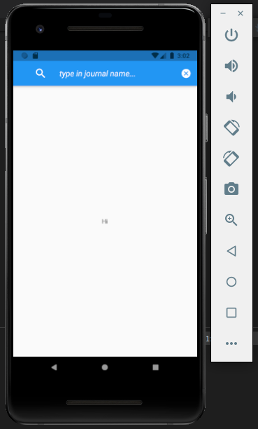 Screenshot of basic Flutter app with search bar open