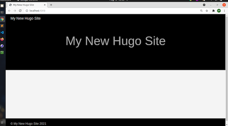 Built And Served Hugo App In Browser; Site Title Is "My New Hugo Site"