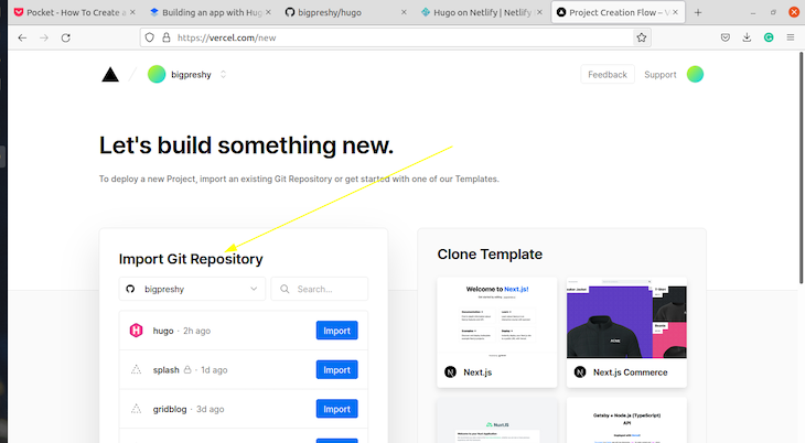 Importing Git Repository Into Vercel