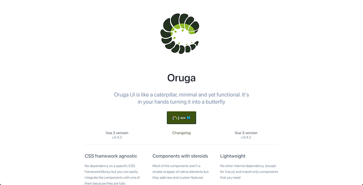 Screenshot of Oruga UI homepage