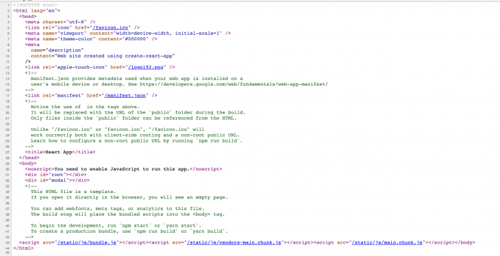 Screenshot of the code for the example app