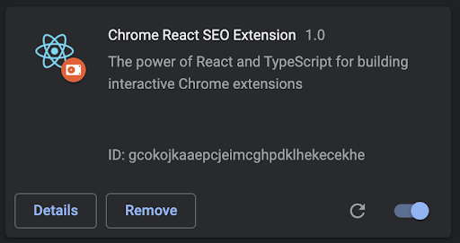 Chrome React SEO Extension Toggled On