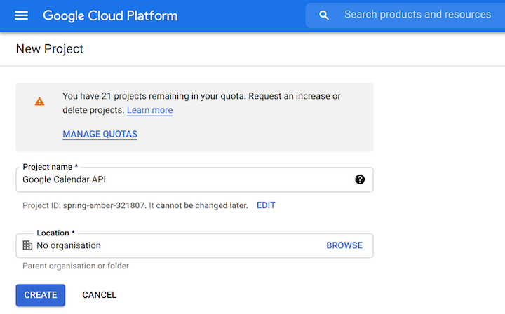 Creating a Project in Google Cloud Platform