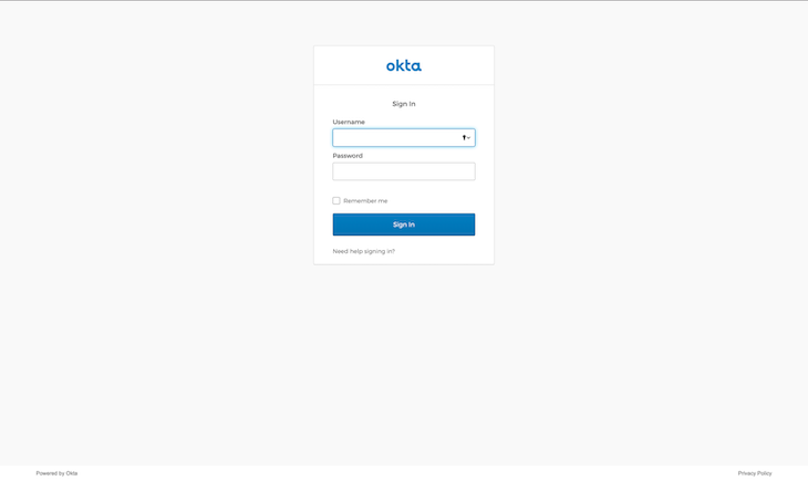 Okta's Login Page For Users