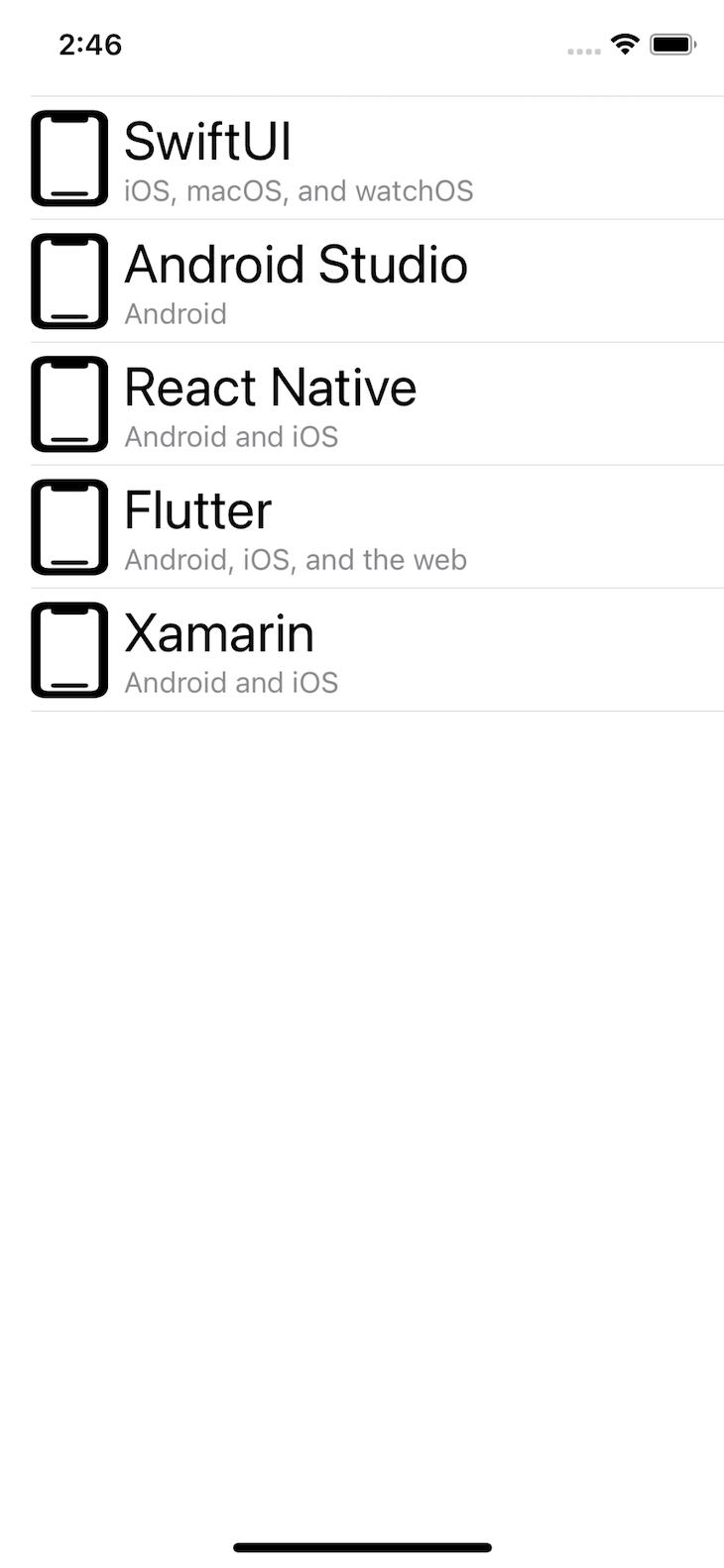 Mobile Device Displaying List Of Technologies And Platforms Supported In the App