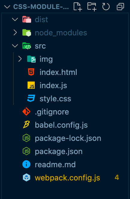 Screenshot of CSS module file tree