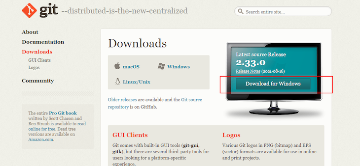 Git Download Page Example, Highlighting The Download Button