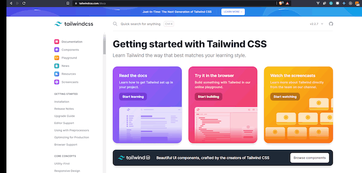 Gif of search function on Tailwind website
