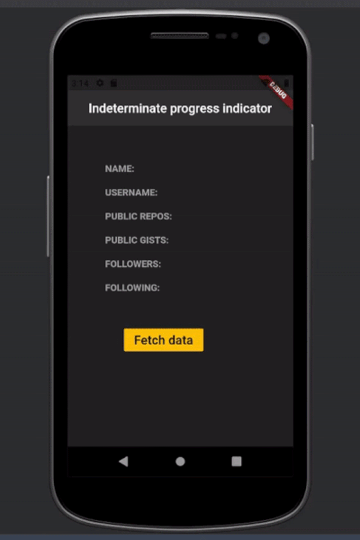 The final example of an indeterminate circular progress indicator implemented in our app