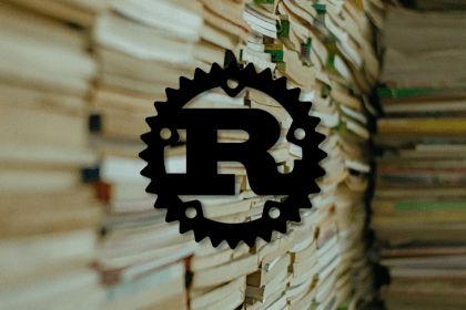 Rust Logo Over Stacks of Books