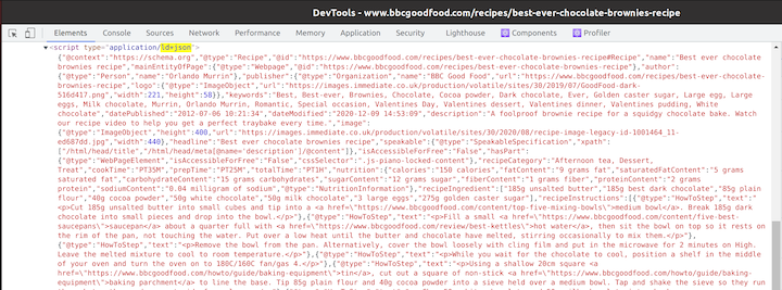  Screenshot Of JSON-LD Sections In The BBC Good Food Website