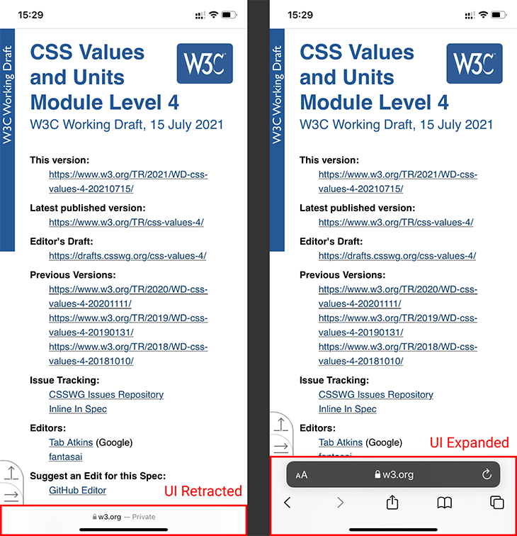 css vh safari