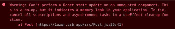 Error Message From Updating The State Of An Unmounted Component