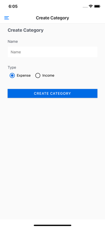 Create Category Page RN Finance Tracker