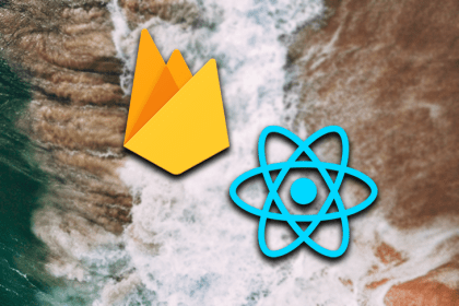React and Firebase Logos Over a Waterfall Background