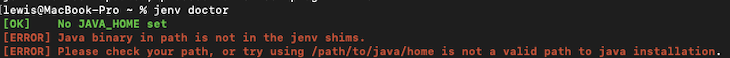 Running jenv doctor And Receiving Error Messages In Red