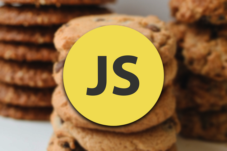 JavaScript Logo Over a Stack of Cookies