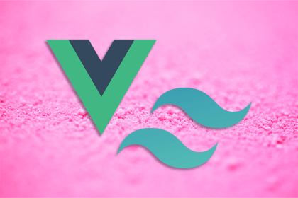 Vue and TailWind Logos on a Pink Background