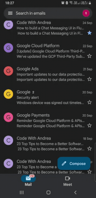 Gmail Example Swipe