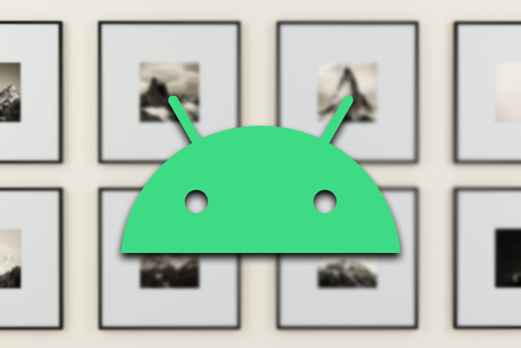 Android Logo Over a Background of Picture Frames
