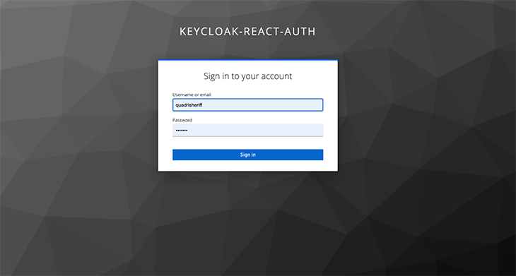 The Keycloak login page