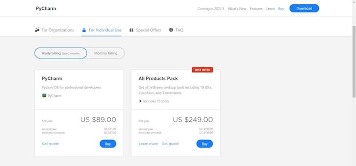 Pycharm Packages Pricing