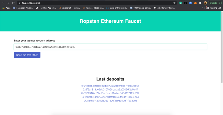Testnet Account Address Field