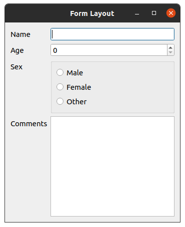 Form layout GUI