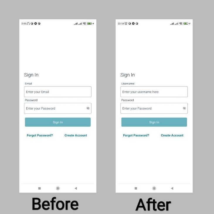 App Before And After Customizing Form Field Label And Placeholder