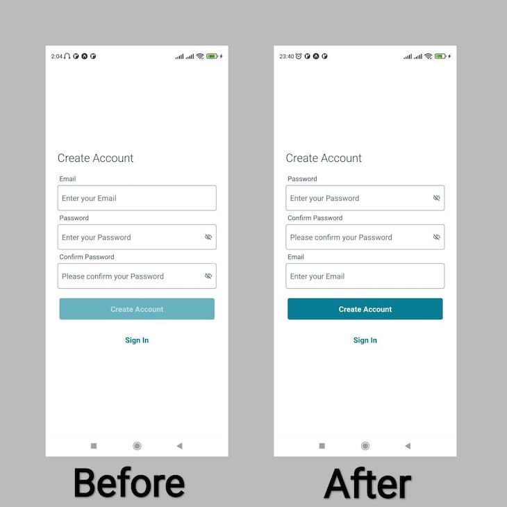 App Comparison After Reordering Form Fields