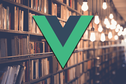 Vue Logo Over a Bookshelf