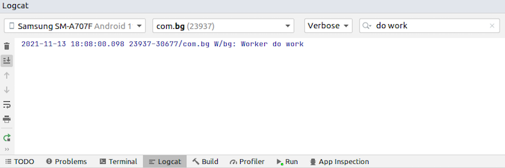 Logcat Verify Background Task Running