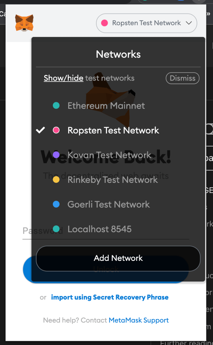 ethereum test network github