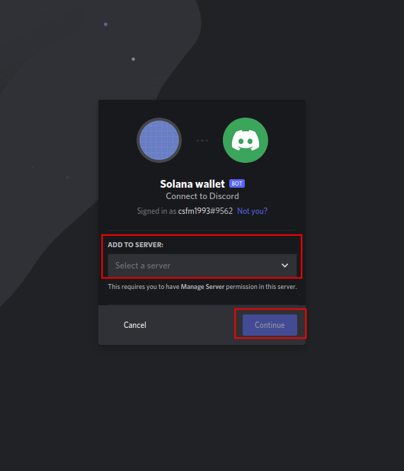 Screenshot of button to add bot to discord server