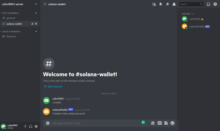 The /Create command in Discord